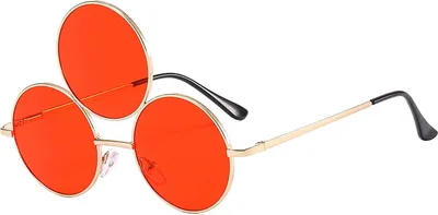 Produktbild von Sonnenbrille, Lustige Sonnenbrille mit Drei Runden Gläsern, Hip Hop UV Schutzbrille Third Eye Sonnenbrille (Rot)