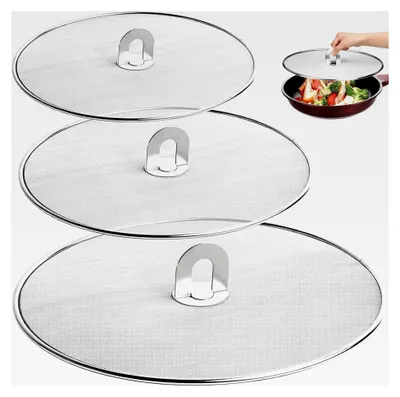 Produktbild von 3 Stück Spritzschutz aus Edelstahl für Pfannen, 33 cm, 29 cm, 25 cm