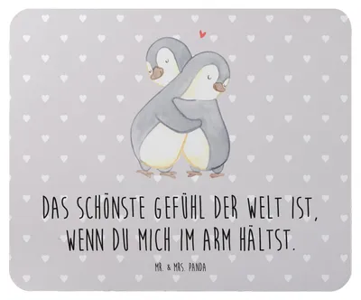 Produktbild von Mr. & Mrs. Panda Mauspad Pinguine Kuscheln - Grau Pastell - Geschenk, Valentinstag, mousematte, Freund, Mouse Pad, pc mausunterlage, Hochzeitstag, für Frauen, laptop
