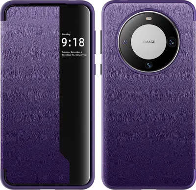 Produktbild von Huawei Mate 60 Pro Hülle, Smart View Intelligente Wake up Sleep Leder Schutzhülle für Huawei Mate 60 Pro Lila