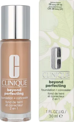Produktbild von Clinique Beyond Perfecting Foundation + Concealer, Flasche, Flüssigkeit, Mischhaut, trockene Haut, ölige Haut, Messe, Beige, CN 28