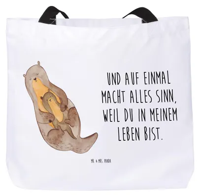 Produktbild von Mr. & Mrs. Panda Reisetasche Otter Kind - Weiß - Geschenk, Einkaufstasche, Seeotter, Geburt, Tasche, Mama, Laptoptasche, Familie, Schultasche, Tote Bag, Mutter, Baby