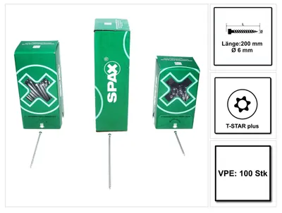 Produktbild von SPAX IN.FORCE, Vollgewinde, Zylinderkopf, T-STAR plus, 4CUT, WIROX - Größe: 6,0 x 200 - Menge: 100 Stück
