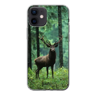 Produktbild von MuchoWow® Handyhülle Schutzhülle Hülle für iPhone 12 Hirsche - Wald - Bäume - Tiere - Natur Silikon Softcase Handy Hülle - Schutzhülle