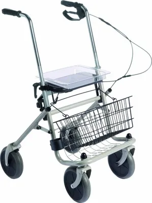 Produktbild von Rollator verl. Schieber. EHB reund Einhandbedienung rechts, Farbe silber