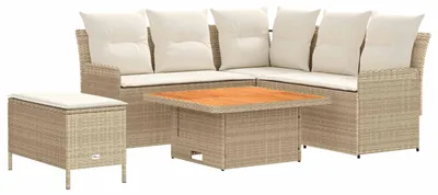 Produktbild von Möbelsets mit Kissen 5 pcs Beige und Creme PE-Rattan