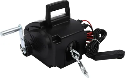 Obrázek produktu pro Elektrický naviják – naviják pro lodě/přívěsy 12 V – stejnosměrný motor PM 300 W – tažná síla 2268 kg – ocelové lano 4,8 mm × 9,2 m – kabelové a ruční ovládání – jednosměrný – černý