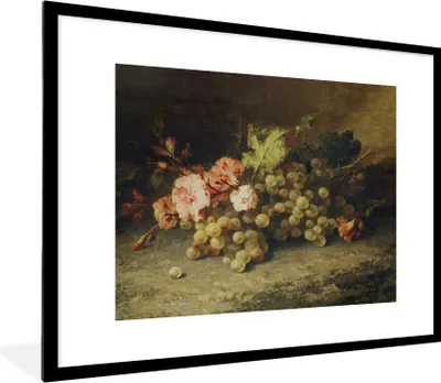 Produktbild von MuchoWow® Gerahmtes Poster Obst - Stilleben mit Weintrauben - Alte Meister 80x60 cm - Poster mit Schwarzem Bilderrahmen Wandposter Rahmen Foto Bilder - Schlafzimmer-Dekorationen - Fotoposter