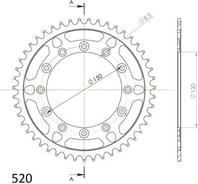 Immagine prodotto di Pignone Supersprox 520 LK 150,0mm Ø 130mm 46Z 6 fori acciaio nero