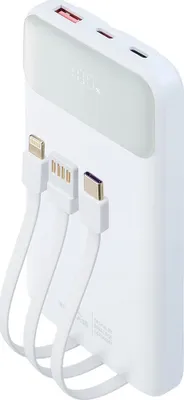 Image de Powerbank 10000mAh 3 ports USB A+2C 22.5W PD/QC Câble multiple intégré Blanc Rivacase