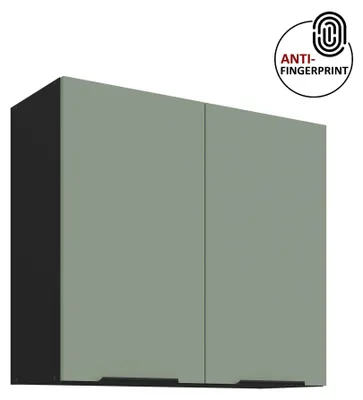 Produktbild von Küchen Hängeschrank 80 cm ARIA Aquamarin ultra matt + Schwarz matt, hochwertige Fronten mit Anti Fingerprint Beschichtung Küchenzeile Küchenblock
