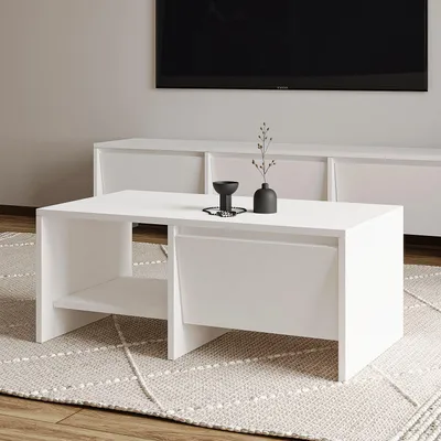 Obrázok produktu pre Skye Decor, kvalitný konferenčný stolík, biely, 90 x 35 x 45 cm | 100 % melamínom potiahnutá drevotriesková doska, hrúbka: 18 mm | Ideálny do moderného interiéru, elegantný a funkčný.