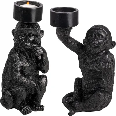 Produktbild von Gusta - Teelichthalter - Affe - Schwarz - 2er-Set
