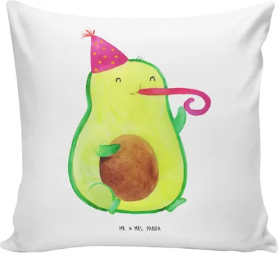 Produktbild von Mr. & Mrs. Panda kissen für sofa Avocado Feier - Weiß - Geschenk, Fete, Party, Geburtstag, Kuschel, Tröte, Deko, couch, Polsterkissen, 40x40, Gute Laune