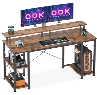 Image de Bureau ODK Gaming Table avec support d'écran Vintage Braun