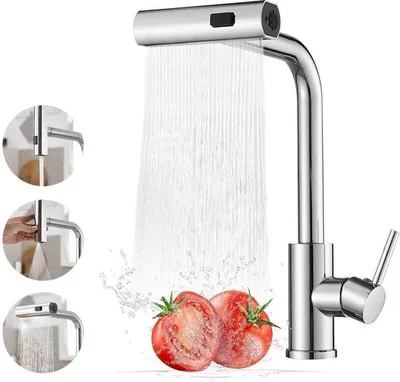 Immagine prodotto di Unyqoos® Miscelatore da cucina in acciaio inossidabile SUS 304, estraibile – Miscelatore monocomando con beccuccio girevole a 360°, doccetta estraibile e 3 tipi di getto (ampio/intenso/delicato)