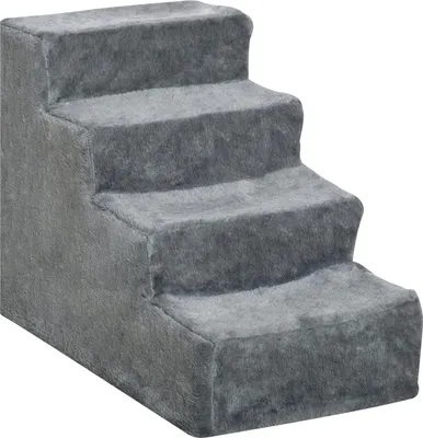 Produktbild von Haustiertreppe 4-Stufige Hunderampe Mit Abnehmbarem Bezug, Katzentreppe, Spanplatte, Plüsch, Grau, 60X35X44Cm