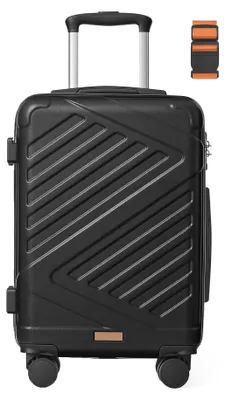 Image de Valise cabine rigide avec serrure TSA et sangle de maintien | Noir | 36x20x55 cm