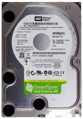 A top-down view of a Western Digital hard drive with its label clearly visible.