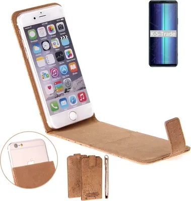 Produktbild von K-S-Trade Handyhülle kompatibel mit Sony Xperia 8 Lite Kork Hülle Flipstyle Case Schutzhülle Kork Case Hülle Flip cover Klapphülle Klapp, braun