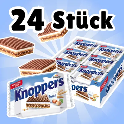 Produktbild von 24× Knoppers Milch-Haselnuss-Schnitte – Knusprige Waffel mit Milchcreme, Nougatcreme & Haselnüssen – 24×25 g + Heartforcards Versandschutz