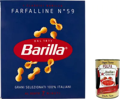 Produktbild von 20x Pasta Barilla Farfalline Nr. 59 italienisch Nudeln 500 g pack + Italian Gourmet polpa 400g