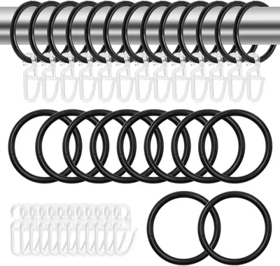 Imagen del producto de Anillos metálicos para cortinas, de 30 mm de diámetro, paquete de 50 unidades, con ganchos de plástico, para cortinas