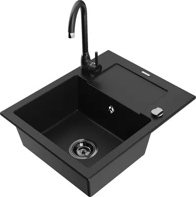 Immagine prodotto di Mexen Enzo lavello in granito a 1 vasca con sgocciolatoio e rubinetto da cucina Telma, nero - 6506-77-670200-70-B