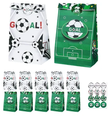 Obrázok produktu pre TRANKIELO® - 12 darčekových vrecúšok s motívom futbalu - z kraftpapieru - ekologické - ideálne na narodeniny a oslavy