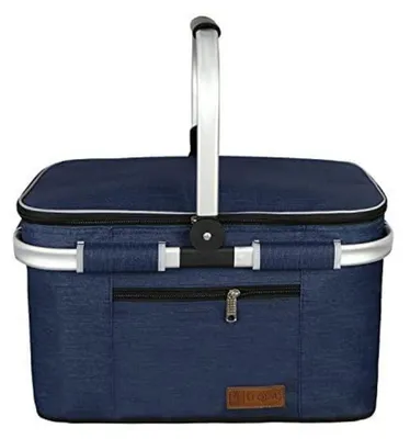 Immagine prodotto di Borsa termica, cestino per la spesa, cestino da picnic, 35 litri, blu navy, isolata, pieghevole, con supporti