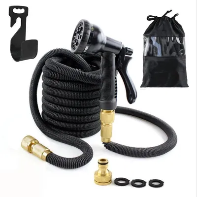 Produktbild von Ultraleichter Gartenschlauch 15 m, 8-Funktionsdüse, Hochdruck-Set, knickfest, für Terrasse, Garten & Auto,schwarz