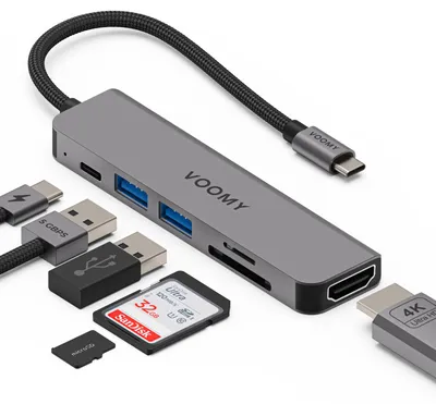Produktbild von Voomy Hub Connect H6, USB Typ-C, HDMI, USB 2.0 Type-A, USB 3.0, USB Typ-C, MicroSD (TransFlash), SD, 5000 Mbit/s, 60 Hz, 1080p