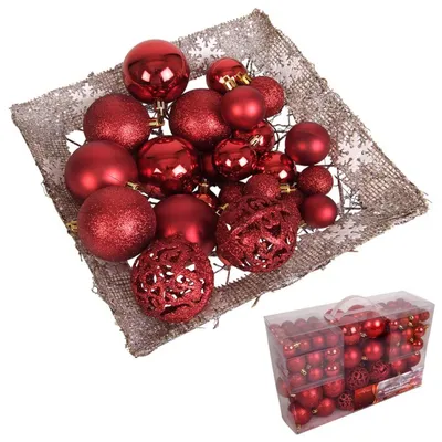 Image de 100 boules de Noël rouges Boules d'arbre de Noël rouges