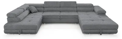 Produktbild von Wohnlandschaft Cordo U-Form XXL 345 cm Schlaffunktion 2 Bettkästen Breitcord Grau Links