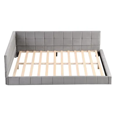 Produktbild von STILVORA Polsterbett 140x200cm mit Samtstoff, Schlafsofa mit Lattenrost, Multifunktionsbett mit Polsterdesign, Grau