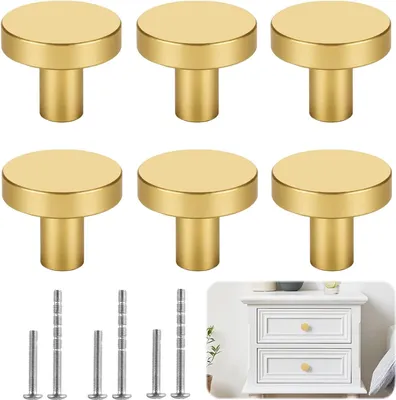 Produktbild von 6 Stück Möbelknöpfe - Gold - Schrankknöpfe - Schwarz - Schrank Knöpfe - Kommode - Schubladeknopf - Möbelknopf - Knopf für Schrank - Schrankgriff - Geeignet für Büroschublade - Schränke - Schränke