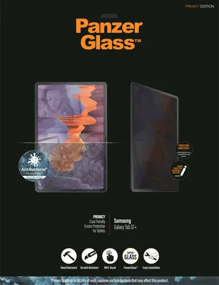 Produktbild von PanzerGlass ® Privacy Displayschutz Samsung Galaxy Tab S7 Plus | S8 Plus | Edge-to-Edge, Klare Bildschirmschutzfolie, Gehärtetes Glas, Polyethylenterephthalat, 57 g, 1 Stück(e)