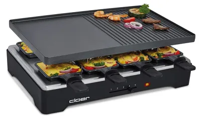 Raclettegrill 1200 W, 8 Pfännchen, antihaftbeschichtet, schwarz