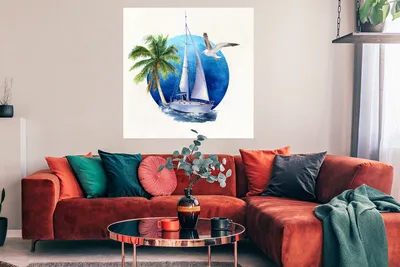 Produktbild von MuchoWow® Poster Segelboot - Vogel - Meer 100x100 cm - Babyzimmer