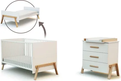 Produktbild von AT4 - Evolutionäres Babyzimmer Duo 3 Holzschubladen CANAILLE 70 x 140 cm | Inklusive 3-Schubladen-Wickelkommode mit herausnehmbarer Wickelfläche