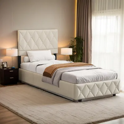 Obrázek produktu pro Postel s úložným prostorem - Čalouněná postel - Postel s pružinovou základnou - Dvoulůžko - Postel do ložnice - 180x200 cm