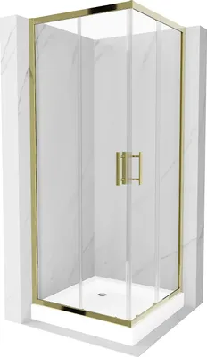 Produktbild von Mexen Rio quadratische Duschkabine 70 x 70 cm, Transparent, Gold + Duschwanne Rio, Weiß - 860-070-070-50-00-4510