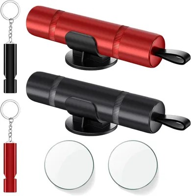 Produktbild von 2 Stück Auto Sicherheitshammer - Notfallgerät zum Glasbrechen - Multifunktions-Sicherheitshammer - 2-in-1 - mit 2 Notfallpfeifen - rot,Schwarz