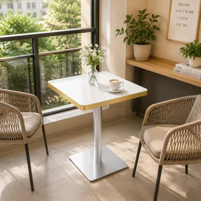Productafbeelding van Eettafel, vierkant, UV-coating, marmerlook, metalen frame, modern (wit)