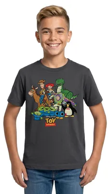 Produktbild von Spreadshirt Toy Story Charaktere Teenager T-Shirt, 134/146 (9-11 Jahre), Dunkelgrau