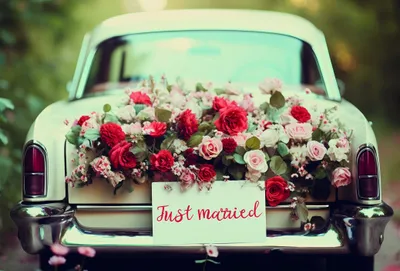 Produktbild von Hochzeit  Karte mit Briefumschlag Rosen am Autoheck