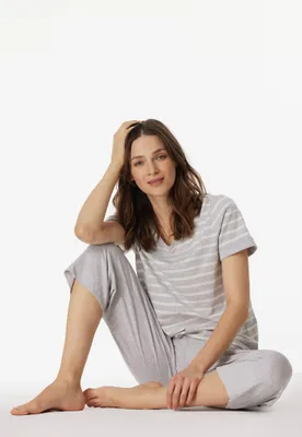 Image de Schiesser Casual Essentials Ensemble pyjama composé d'un t-shirt et d'un pantalon 3/4, t-shirt à manches retroussées, pantalon à taille élastique