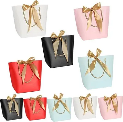 Produktbild von Famanu Geschenkbeutel 10 Stück - Mit Henkel und Goldband - Verschiedene Größen und Farben