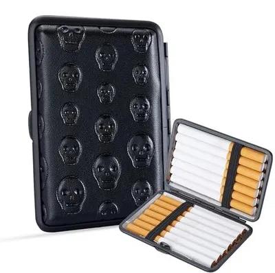 Produktbild von Mevsim Store Zigarettenetui Totenkopf Design – Für 12 Zigaretten – Außen Kunstleder, Innen Met
