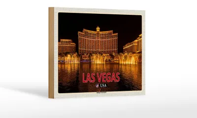 Produktbild von Holzschild Reise 18x12 cm Las Vegas USA Bellagio Wasserspiele